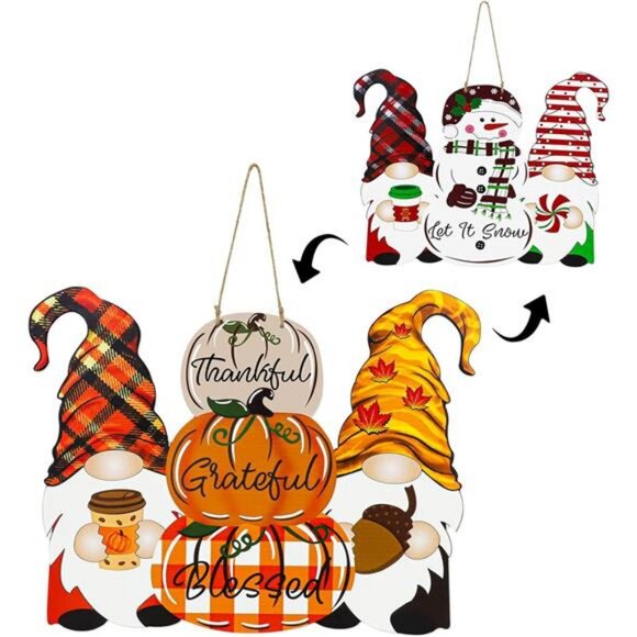 Reversible Fall Thanksgiving Decor/Christmas Decorations for Home Indoor - Picture 1 of 8